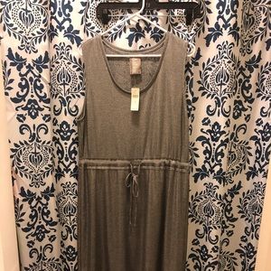 Shiny Silver Sleeveless Dolan Dress w drawstring